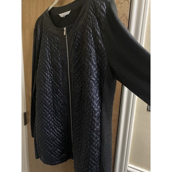 Peter Nygard Black Full Zip Faux Leather And Knit Long Jacket Women's Size XL - Picture 6 of 10